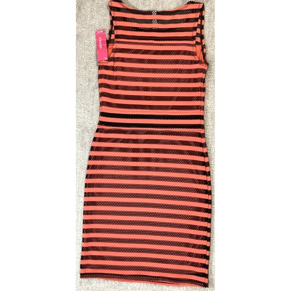 Tank Stripe Bodycon Fishnet Dress Sz X Small Coral Black Lined Indie Fes… - Picture 8 of 8